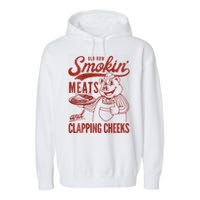 Old Row Smokin Meats And Clapping Cheeks Funny Bbq Garment-Dyed Fleece Hoodie