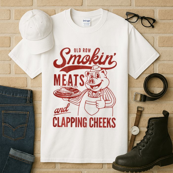 Old Row Smokin Meats And Clapping Cheeks Funny Bbq Tall T-Shirt