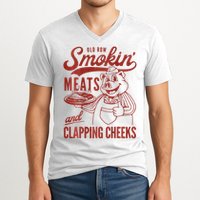 Old Row Smokin Meats And Clapping Cheeks Funny Bbq V-Neck T-Shirt