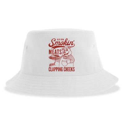 Old Row Smokin Meats And Clapping Cheeks Funny Bbq Sustainable Bucket Hat
