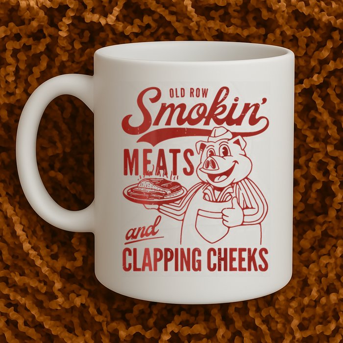 Old Row Smokin Meats And Clapping Cheeks Funny Bbq Mug