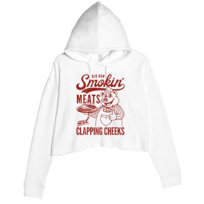 Old Row Smokin Meats And Clapping Cheeks Funny Bbq Crop Fleece Hoodie