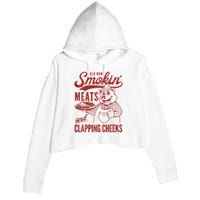 Old Row Smokin Meats And Clapping Cheeks Funny Bbq Crop Fleece Hoodie