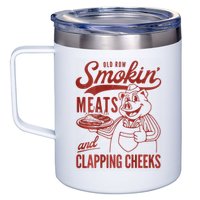 Old Row Smokin Meats And Clapping Cheeks Funny Bbq 12oz Stainless Steel Coffee Mug