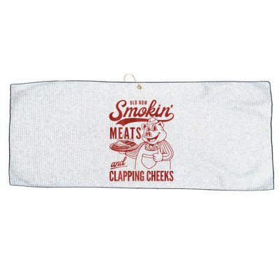 Old Row Smokin Meats And Clapping Cheeks Funny Bbq Large Microfiber Waffle Golf Towel