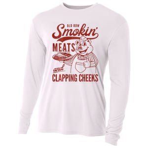 Old Row Smokin Meats And Clapping Cheeks Funny Bbq Cooling Performance Long Sleeve Crew