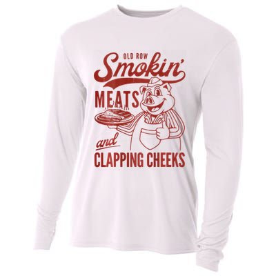 Old Row Smokin Meats And Clapping Cheeks Funny Bbq Cooling Performance Long Sleeve Crew