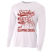 Old Row Smokin Meats And Clapping Cheeks Funny Bbq Cooling Performance Long Sleeve Crew