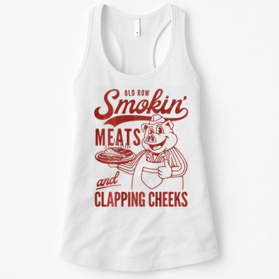 Old Row Smokin Meats And Clapping Cheeks Funny Bbq Womens Tank Top