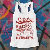 Old Row Smokin Meats And Clapping Cheeks Funny Bbq Womens Tank Top