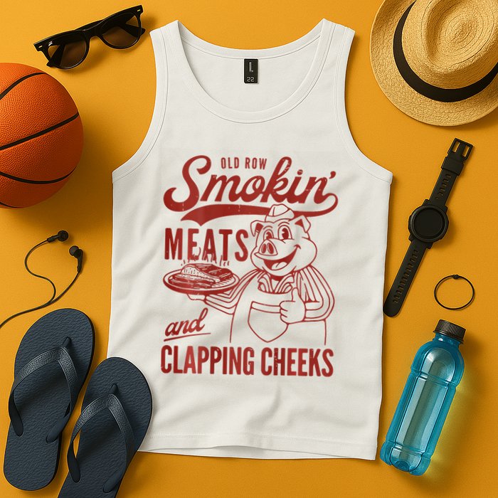 Old Row Smokin Meats And Clapping Cheeks Funny Bbq Tank Top