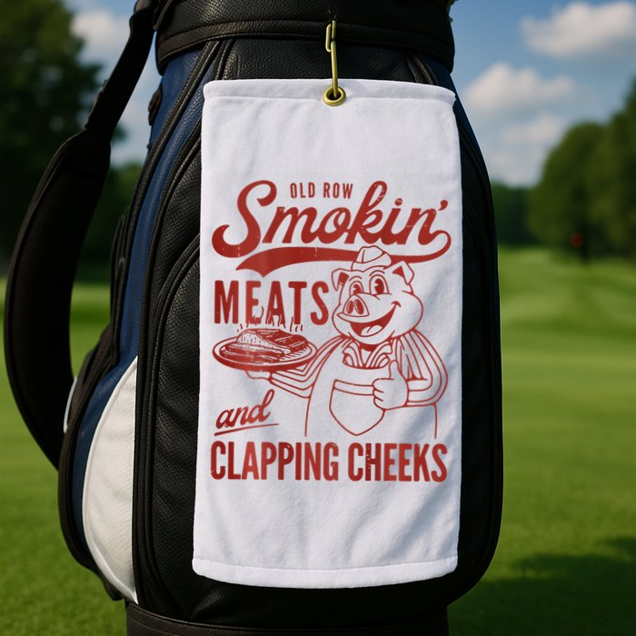 Old Row Smokin Meats And Clapping Cheeks Funny Bbq Golf Towel