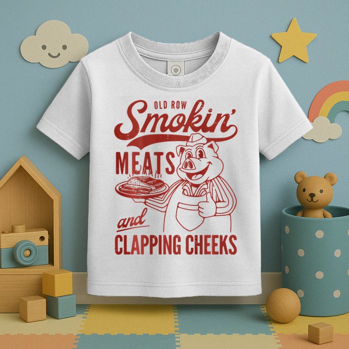 Old Row Smokin Meats And Clapping Cheeks Funny Bbq Toddler T-Shirt