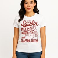 Old Row Smokin Meats And Clapping Cheeks Funny Bbq Womens T-Shirt