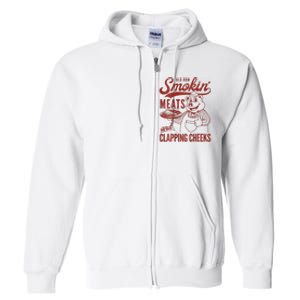 Old Row Smokin Meats And Clapping Cheeks Funny Bbq Full Zip Hoodie