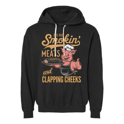 Old Row Smokin Meats And Clapping Cheeks Funny Garment-Dyed Fleece Hoodie