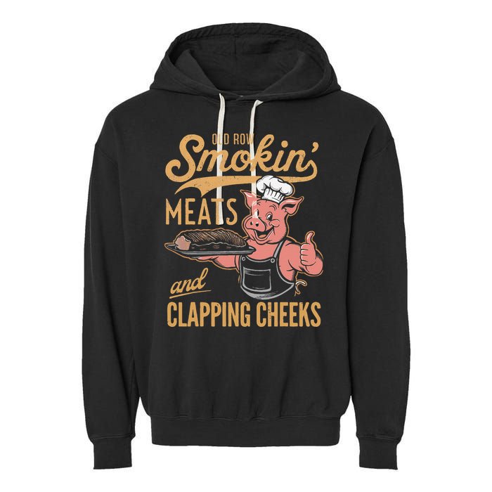 Old Row Smokin Meats And Clapping Cheeks Funny Garment-Dyed Fleece Hoodie