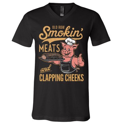 Old Row Smokin Meats And Clapping Cheeks Funny V-Neck T-Shirt