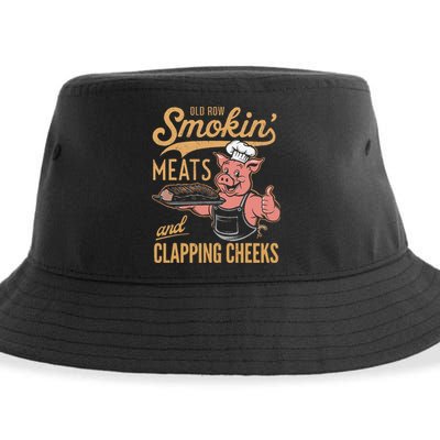 Old Row Smokin Meats And Clapping Cheeks Funny Sustainable Bucket Hat