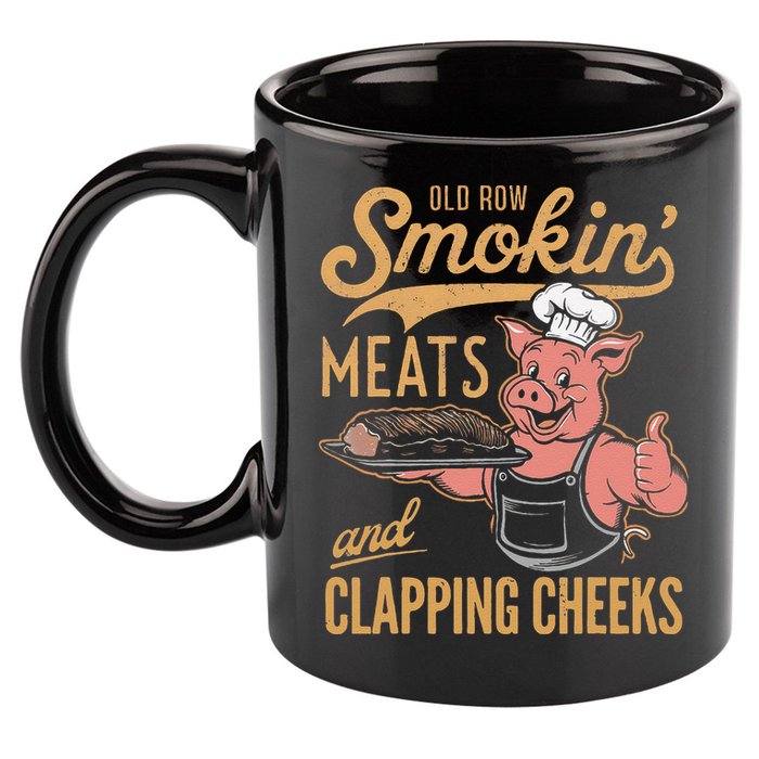 Old Row Smokin Meats And Clapping Cheeks Funny 11oz C Handle Ceramic Mug