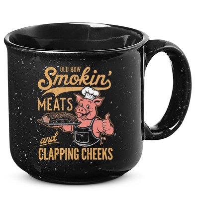 Old Row Smokin Meats And Clapping Cheeks Funny 15oz Campfire Ceramic Mug