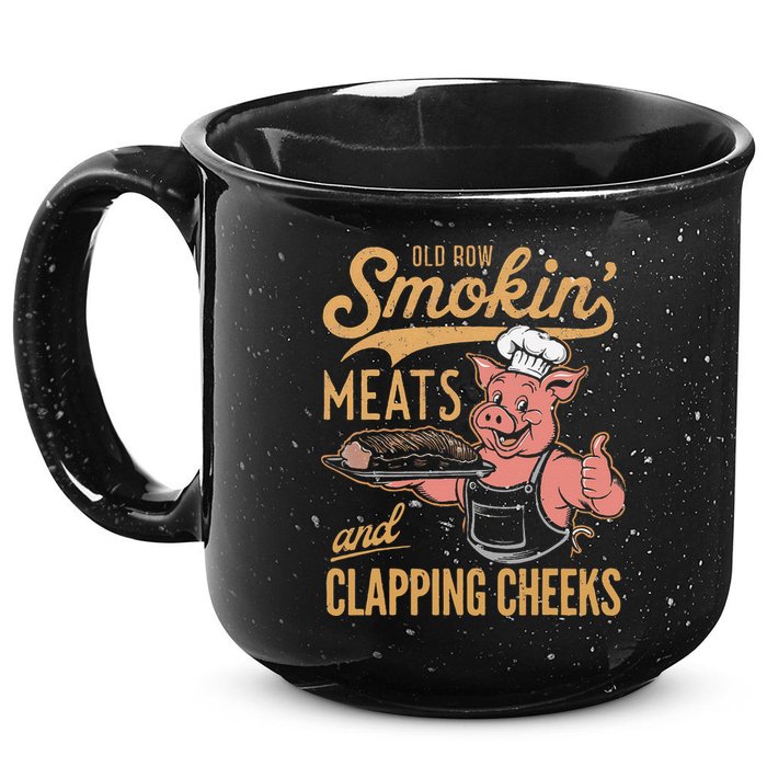 Old Row Smokin Meats And Clapping Cheeks Funny 15oz Campfire Ceramic Mug
