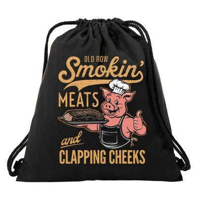 Old Row Smokin Meats And Clapping Cheeks Funny Drawstring Bag