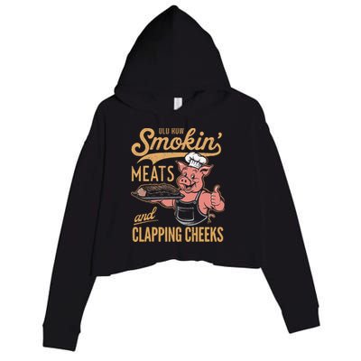 Old Row Smokin Meats And Clapping Cheeks Funny Crop Fleece Hoodie