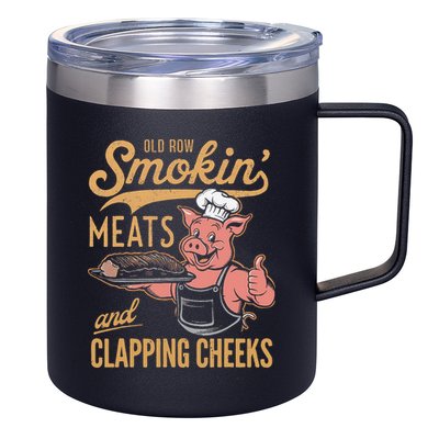 Old Row Smokin Meats And Clapping Cheeks Funny 12oz Stainless Steel Coffee Mug