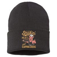 Old Row Smokin Meats And Clapping Cheeks Funny Sustainable Knit Beanie