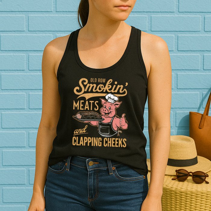 Old Row Smokin Meats And Clapping Cheeks Funny Womens Tank Top