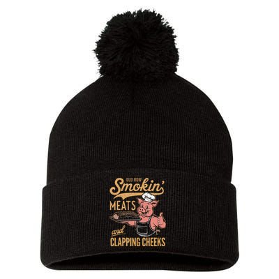 Old Row Smokin Meats And Clapping Cheeks Funny Pom Pom 12in Knit Beanie