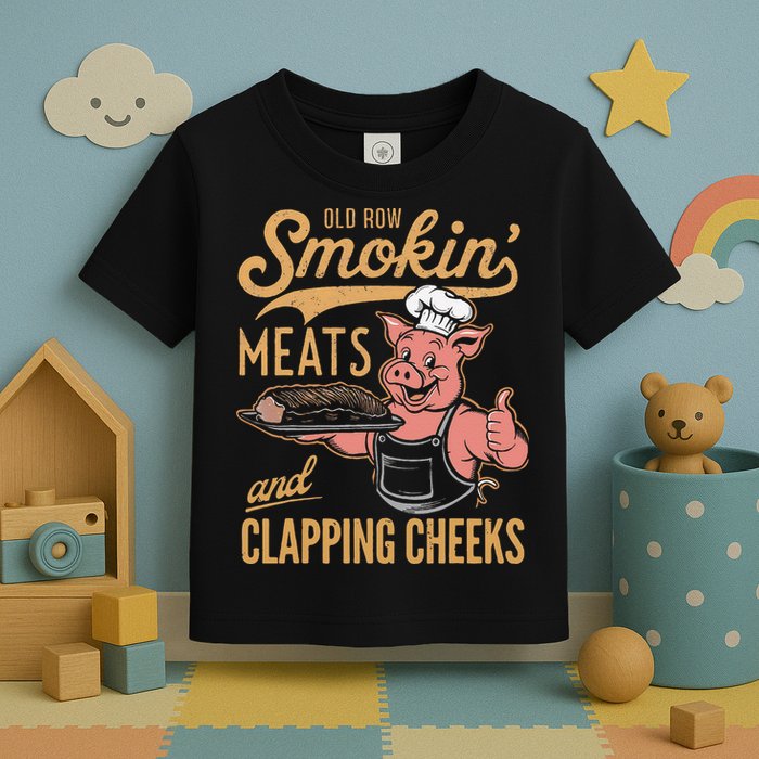 Old Row Smokin Meats And Clapping Cheeks Funny Toddler T-Shirt