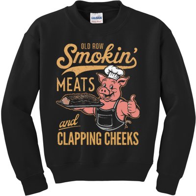 Old Row Smokin Meats And Clapping Cheeks Funny Kids Sweatshirt