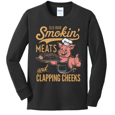 Old Row Smokin Meats And Clapping Cheeks Funny Kids Long Sleeve Shirt