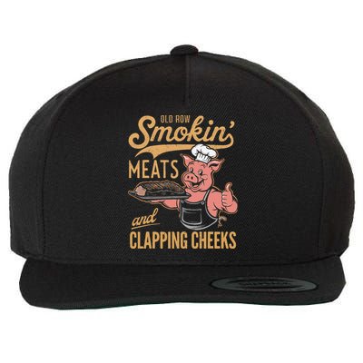 Old Row Smokin Meats And Clapping Cheeks Funny Wool Snapback Cap