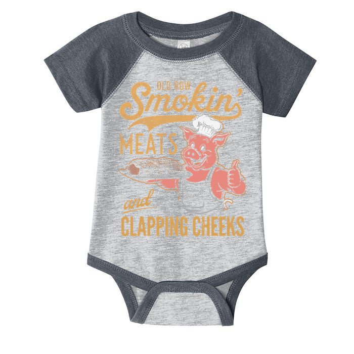 Old Row Smokin Meats And Clapping Cheeks Funny Infant Baby Jersey Bodysuit