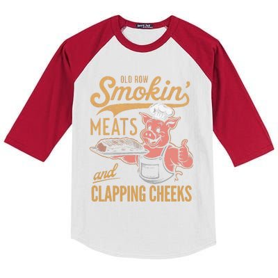 Old Row Smokin Meats And Clapping Cheeks Funny Kids Colorblock Raglan Jersey