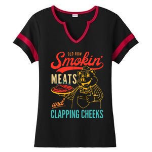 Old Row Smokin Meats And Clapping Cheeks Funny Ladies Halftime Notch Neck Tee