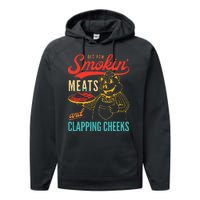 Old Row Smokin Meats And Clapping Cheeks Funny Performance Fleece Hoodie