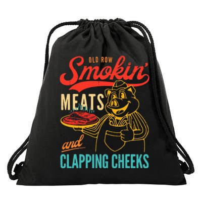 Old Row Smokin Meats And Clapping Cheeks Funny Drawstring Bag