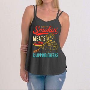 Old Row Smokin Meats And Clapping Cheeks Funny Women's Strappy Tank