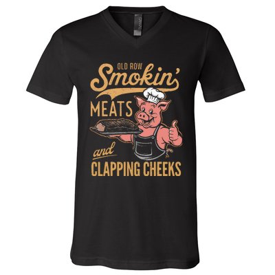 Old Row Smokin Meats And Clapping Cheeks Funny V-Neck T-Shirt