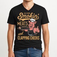 Old Row Smokin Meats And Clapping Cheeks Funny V-Neck T-Shirt