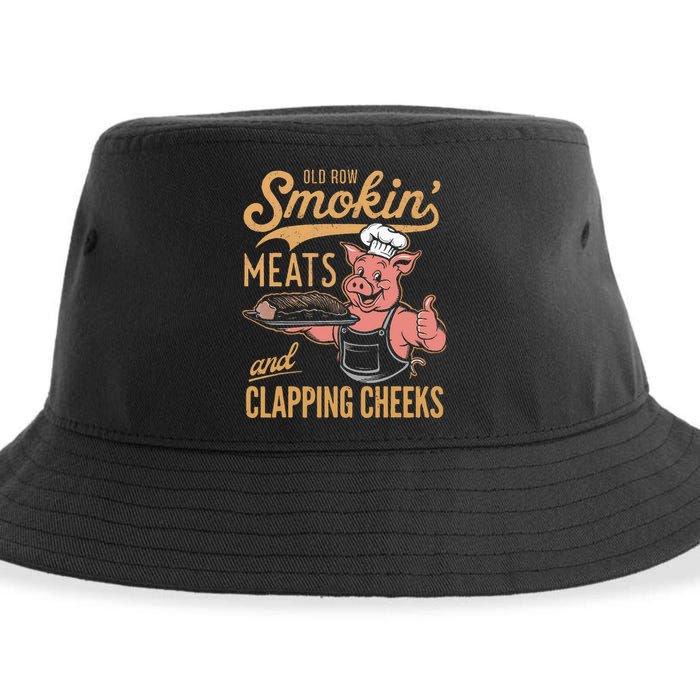 Old Row Smokin Meats And Clapping Cheeks Funny Sustainable Bucket Hat