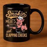 Old Row Smokin Meats And Clapping Cheeks Funny 11oz C Handle Ceramic Mug