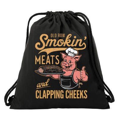 Old Row Smokin Meats And Clapping Cheeks Funny Drawstring Bag