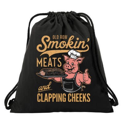 Old Row Smokin Meats And Clapping Cheeks Funny Drawstring Bag