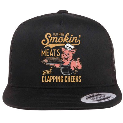 Old Row Smokin Meats And Clapping Cheeks Funny Flat Bill Trucker Hat