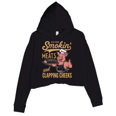 Old Row Smokin Meats And Clapping Cheeks Funny Crop Fleece Hoodie